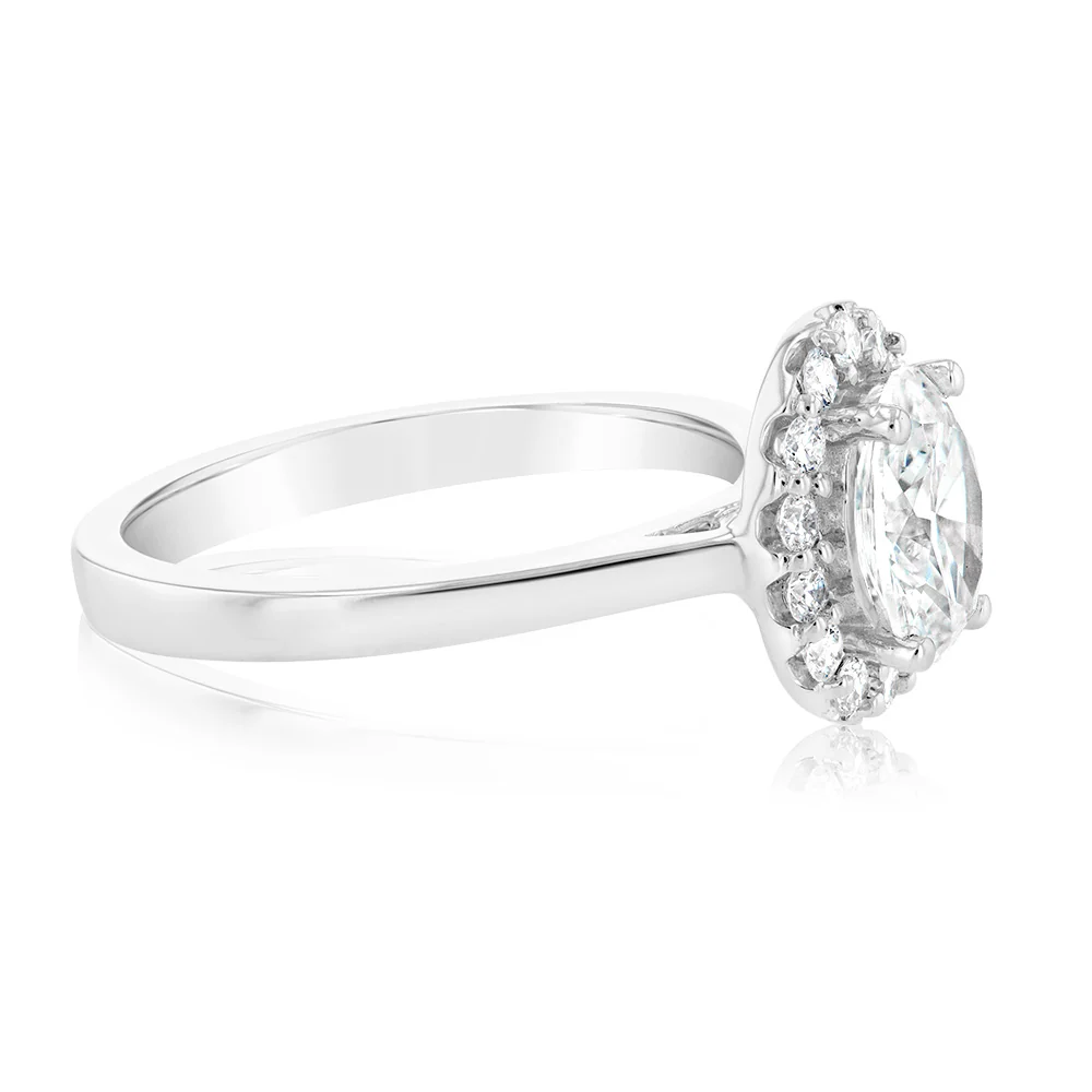 Luminesce Lab Grown 18ct White Gold 1.3 Carat Diamond Oval Halo Ring - Image 3