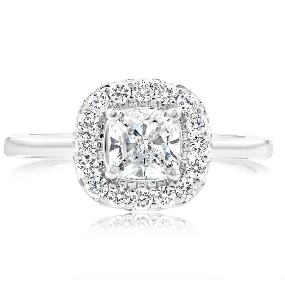 Luminesce Lab Grown 18ct White Gold 1 Carat Diamond Cushion Halo Ring - Image 2