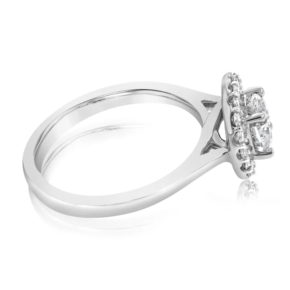 Luminesce Lab Grown 18ct White Gold 1 Carat Diamond Cushion Halo Ring - Image 3