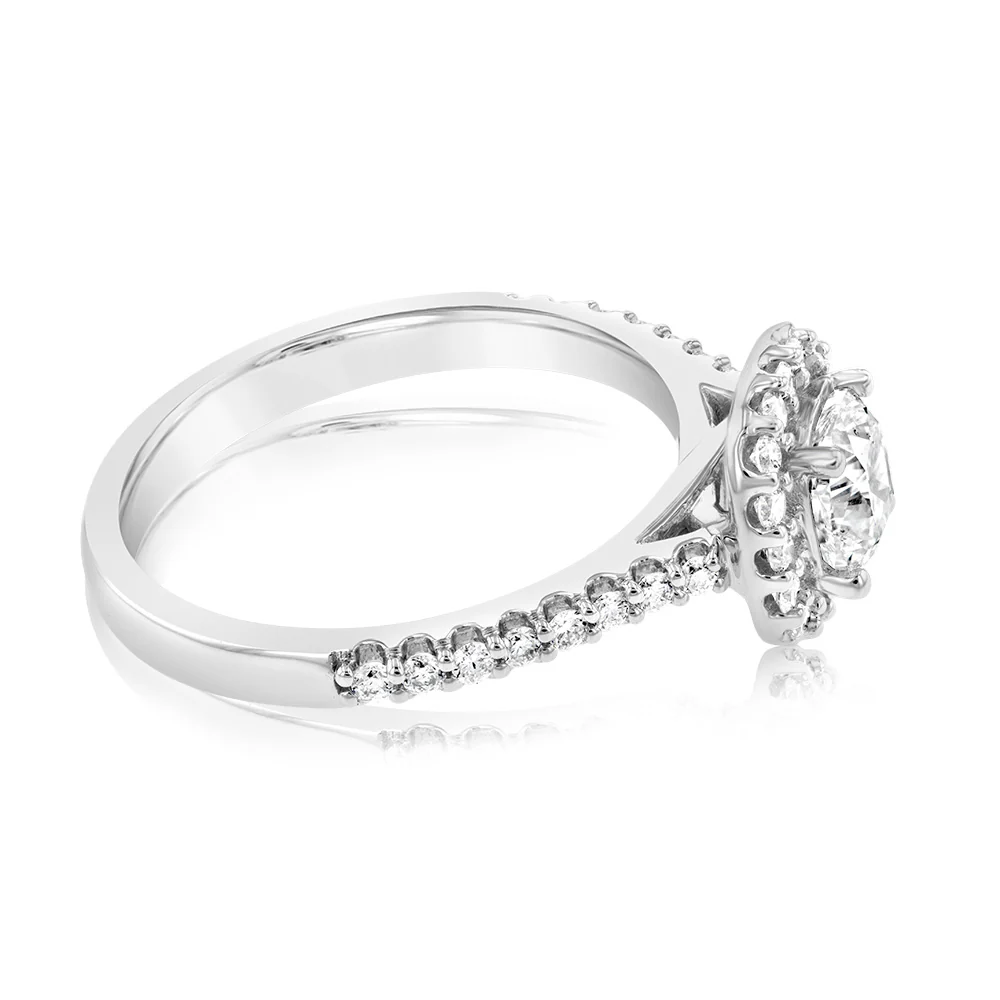 Luminesce Lab Grown 18ct White Gold 1 Carat Diamond Cushion Halo Ring - Image 2