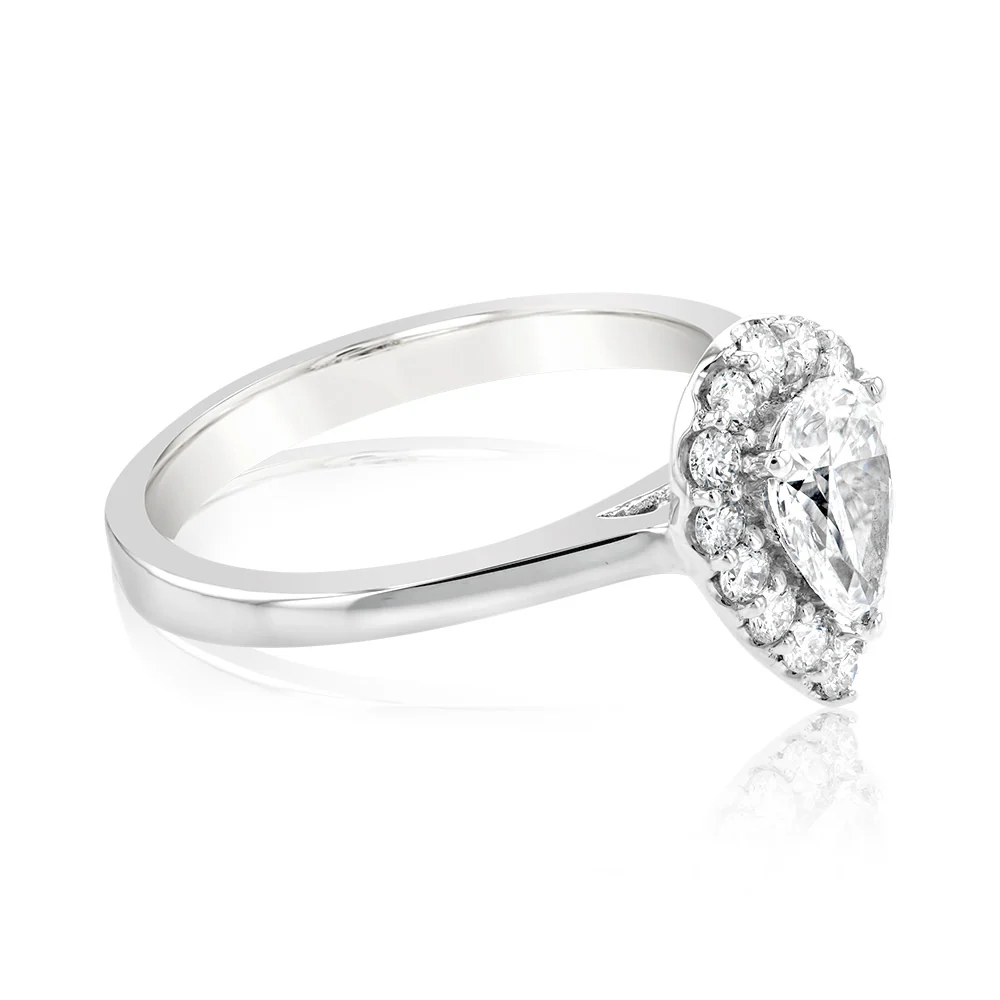Luminesce Lab Grown 18ct White Gold 1 Carat Diamond Pear Halo Ring - Image 2