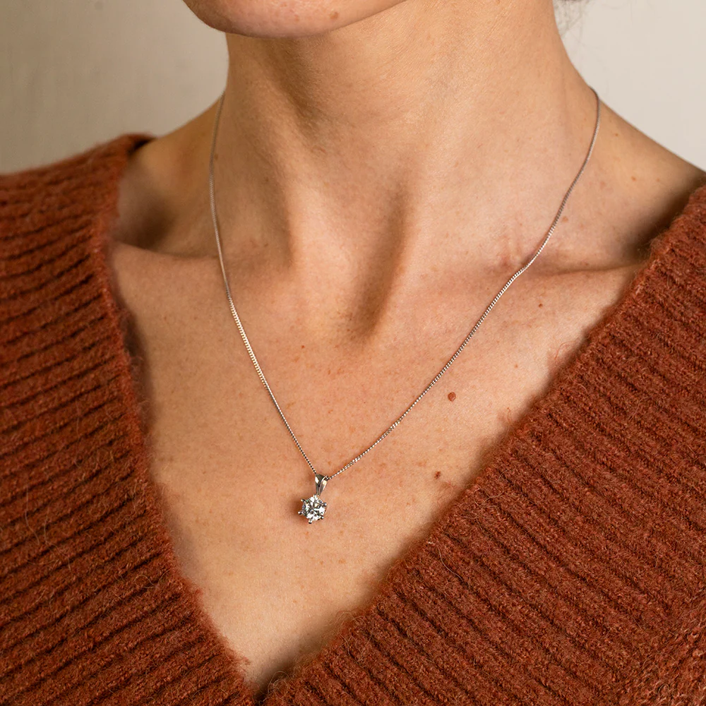 Luminesce Lab Grown 18ct White Gold 1 Carat Solitaire Diamond Pendant with 45cm Chain - Image 2