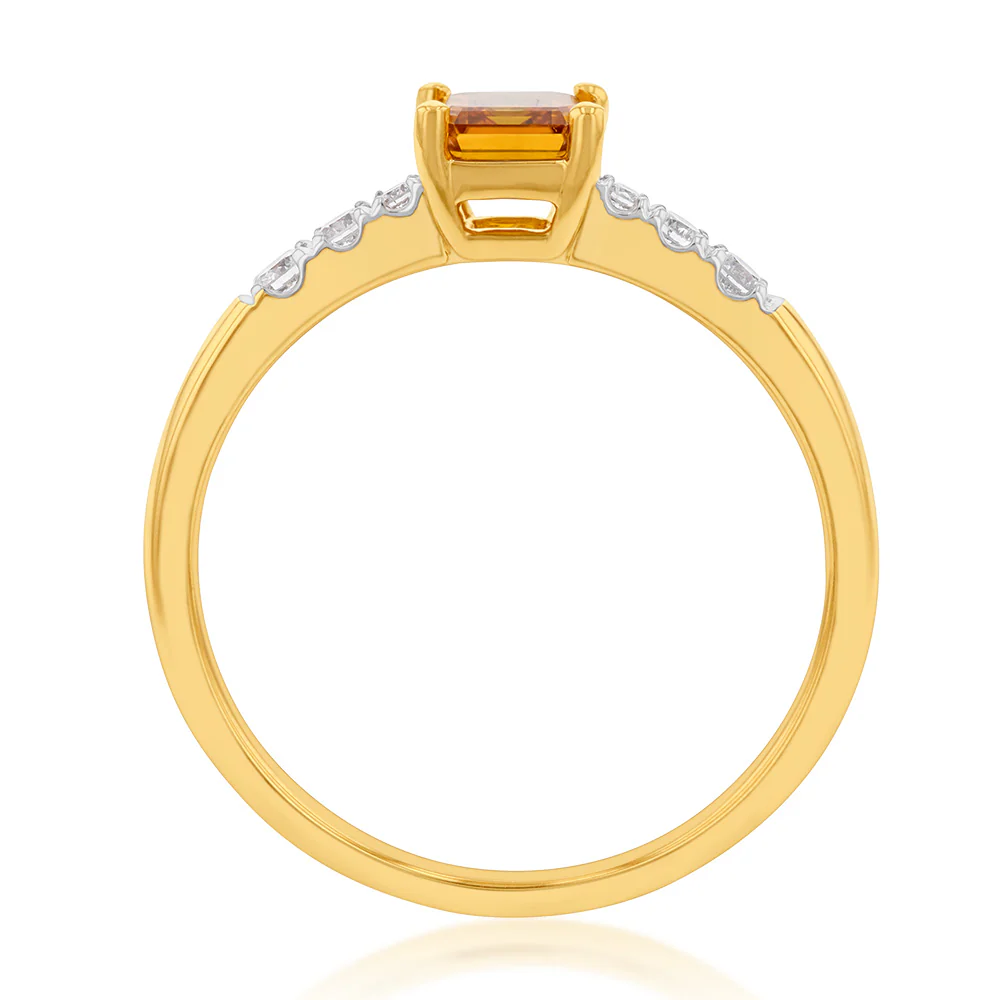 Luminesce Lab Grown 18ct Yellow Gold 0.60 Carat Diamond 1 Yellow Emerald with 6 Brilliant Cut Diamonds - Image 2