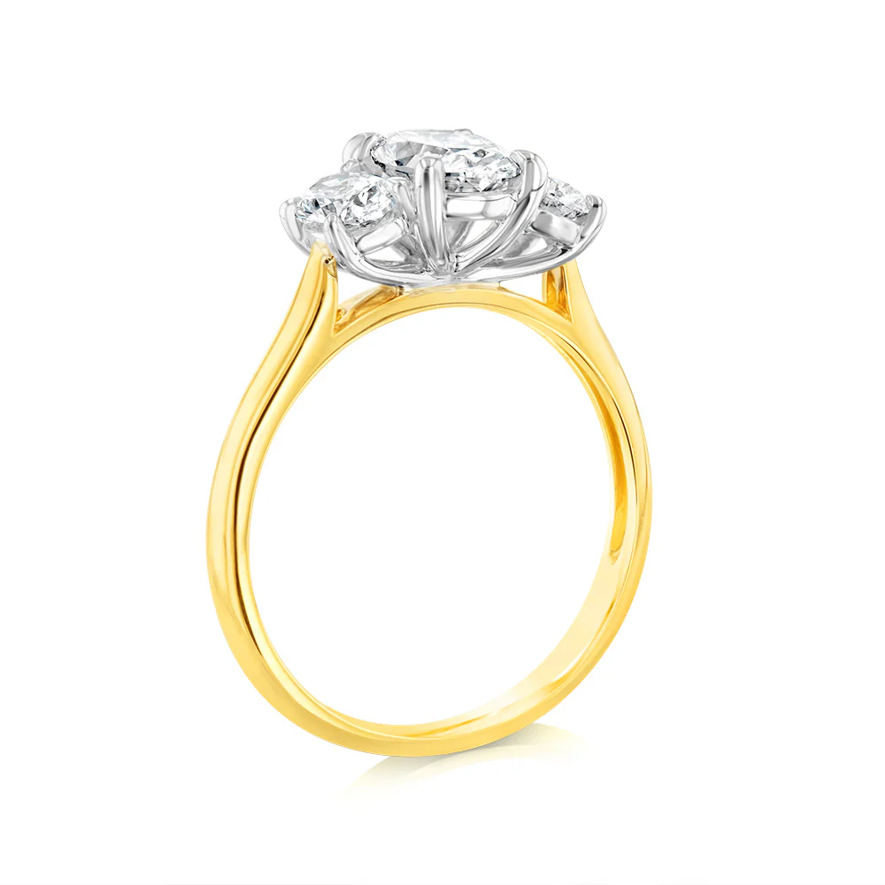 Luminesce Lab Grown 18ct Yellow Gold 1.5 Carat Trilogy Diamond Ring - Image 3