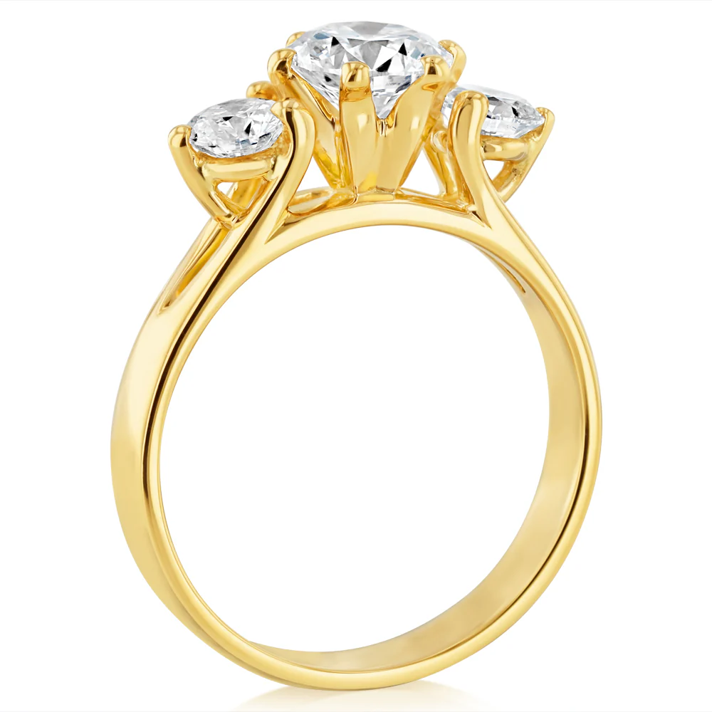 Luminesce Lab Grown 18ct Yellow Gold 1.8 Carat Diamond Trilogy Ring - Image 3