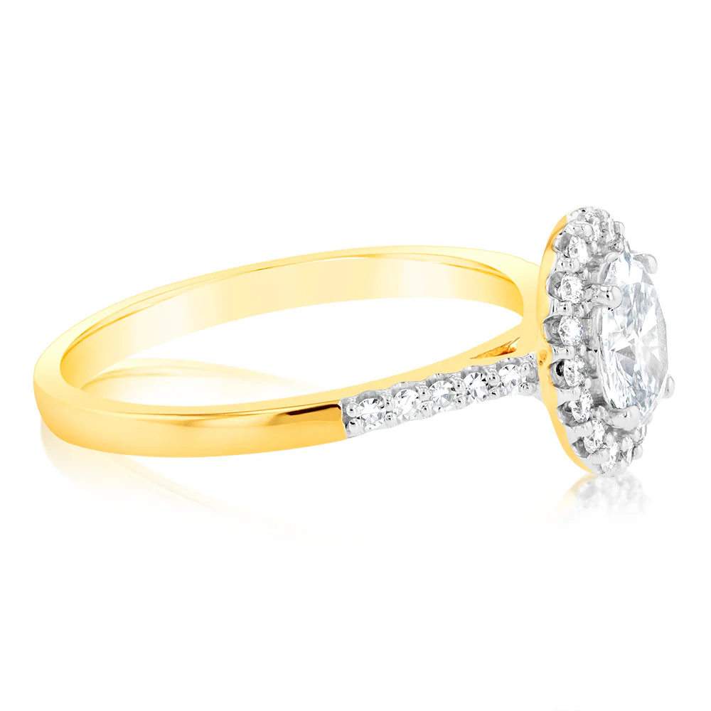 Luminesce Lab Grown 18ct Yellow Gold 1 Carat Diamond Oval Halo Ring - Image 2