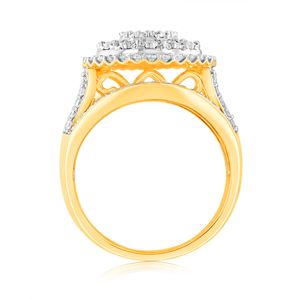 Luminesce Lab Grown 1Carat Cluster Pear Shaped Diamond Ring in 9ct Yellow Gold - Image 3