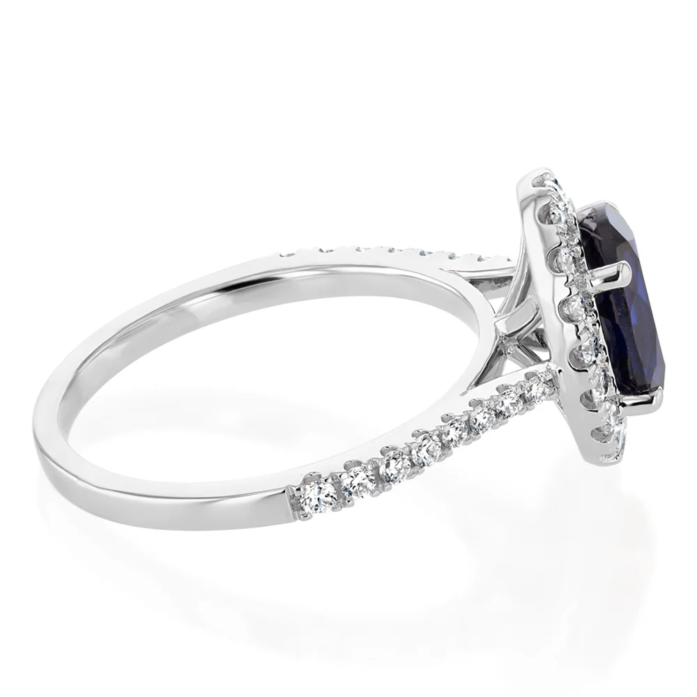 Luminesce Lab Grown 2.25 Carats Created Sapphire with 1/2 Carat Diamond Ring in Sterling Silver - Image 2