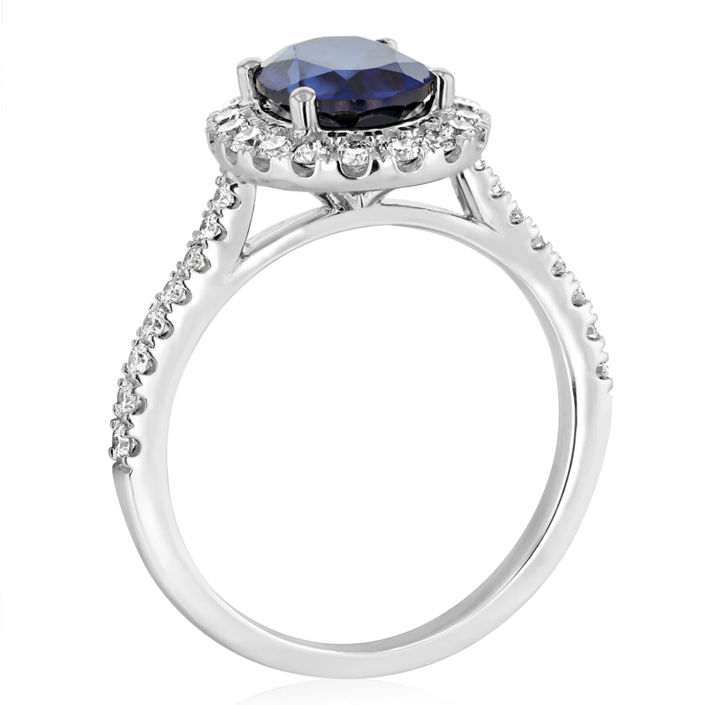 Luminesce Lab Grown 2.25 Carats Created Sapphire with 1/2 Carat Diamond Ring in Sterling Silver - Image 3