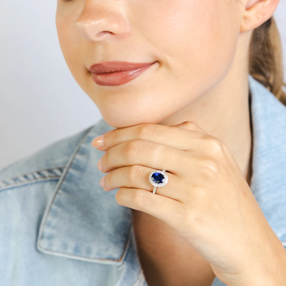 Luminesce Lab Grown 2.25 Carats Created Sapphire with 1/2 Carat Diamond Ring in Sterling Silver - Image 4