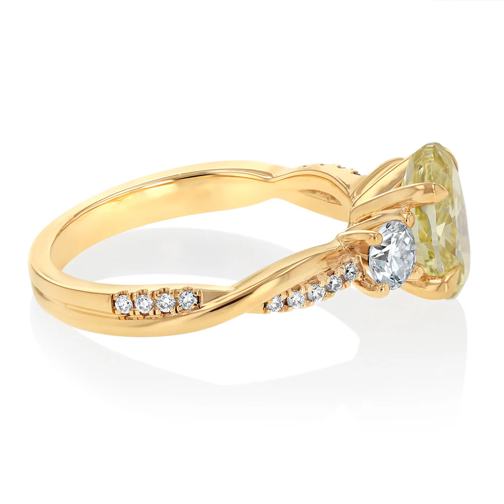 Luminesce Lab Grown 2.60 Carats Diamond Ring with 2 Carats Yellow Oval Centre Diamond in 9ct Yellow Gold - Image 2