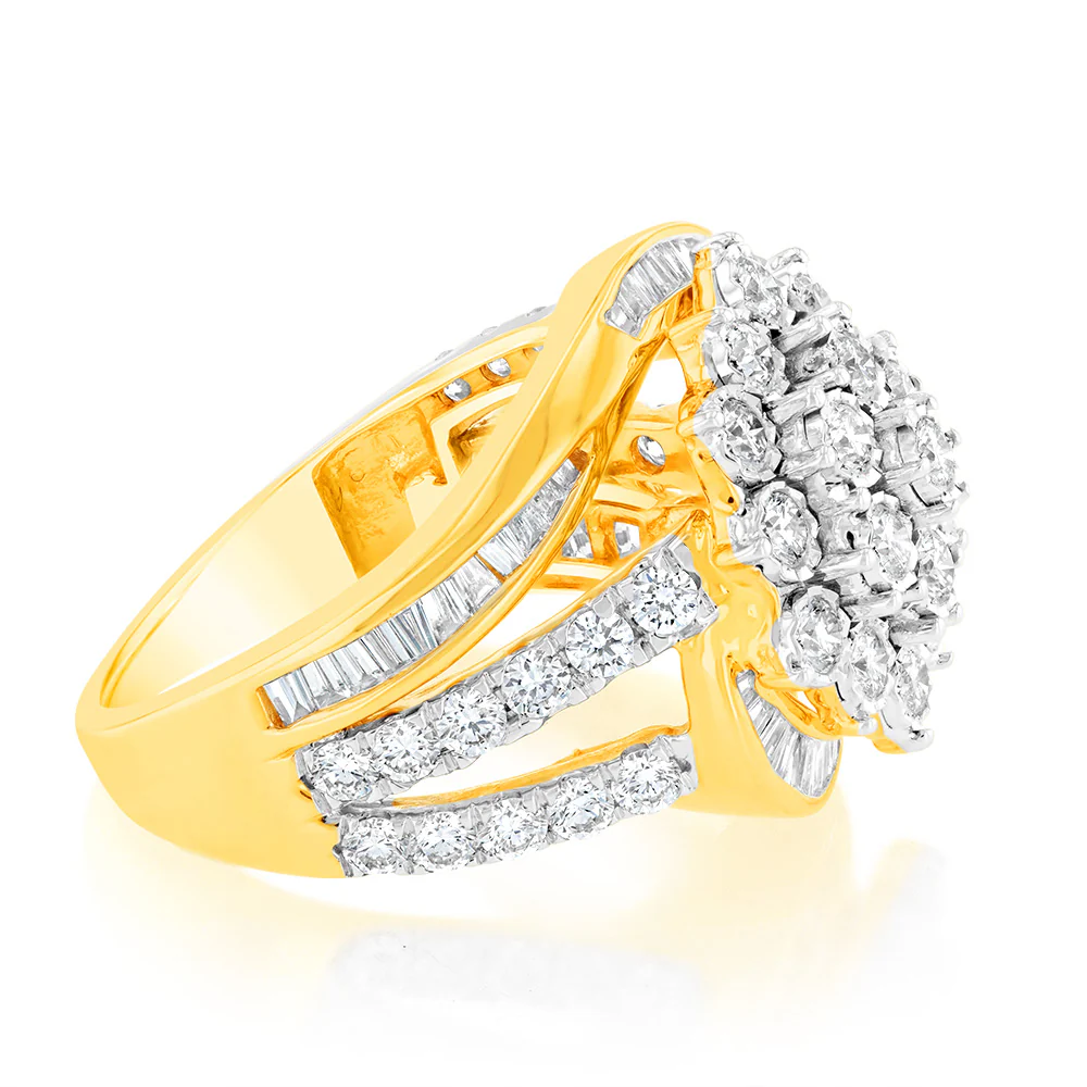 Luminesce Lab Grown 2 Carat Cluster Shaped Diamond Ring in 9ct Yellow Gold - Image 2