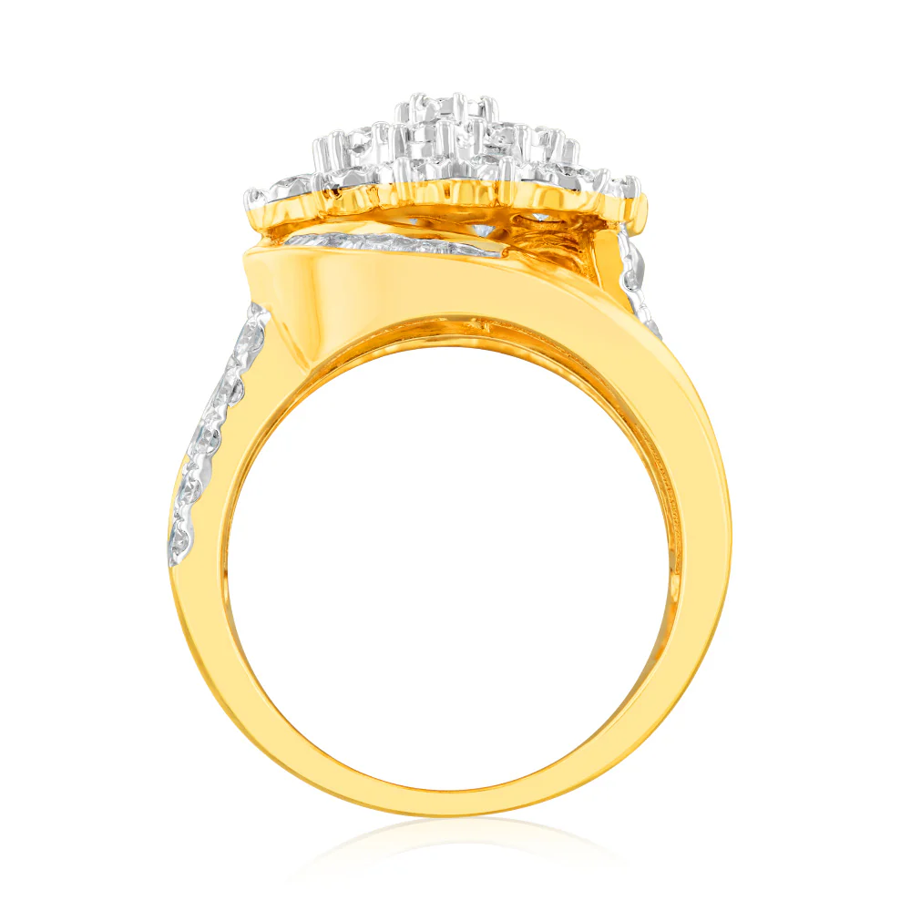 Luminesce Lab Grown 2 Carat Cluster Shaped Diamond Ring in 9ct Yellow Gold - Image 3