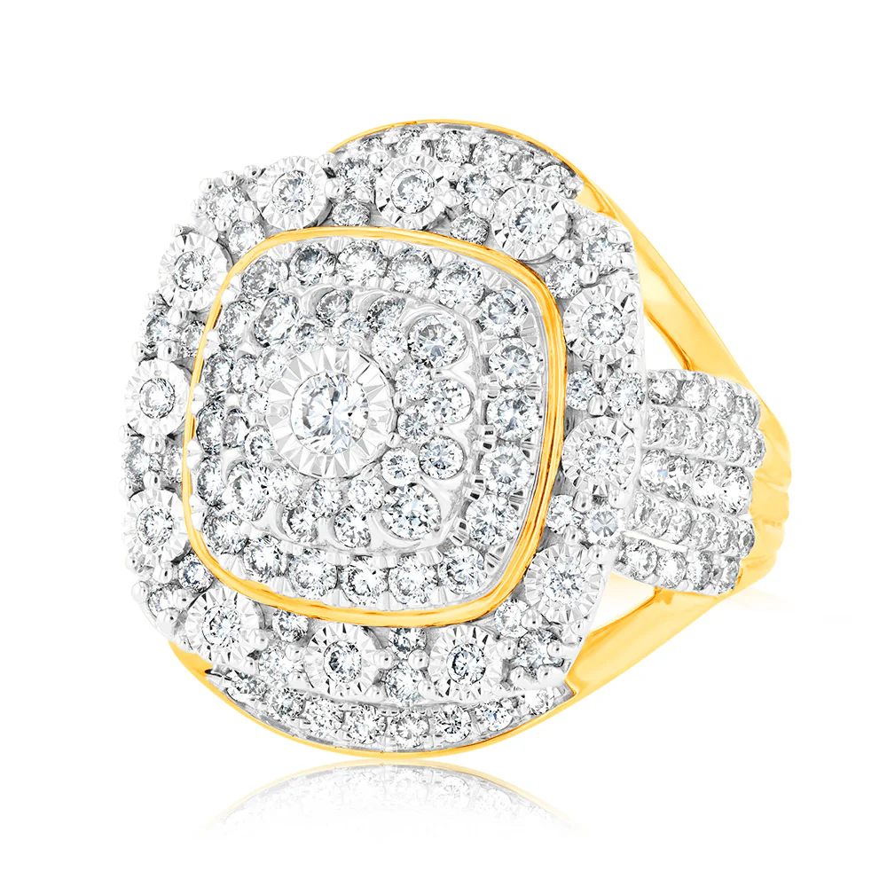 Luminesce Lab Grown 2 Carat Diamond Cluster Ring in 9ct Yellow Gold - Image 4