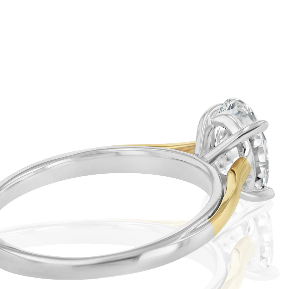 Luminesce Lab Grown 2 Carat Diamond Oval Solitaire Ring in 9ct Yellow God and Sterling Silver - Image 4