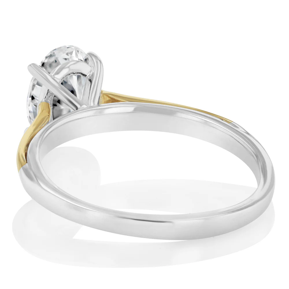Luminesce Lab Grown 2 Carat Diamond Oval Solitaire Ring in 9ct Yellow God and Sterling Silver - Image 5