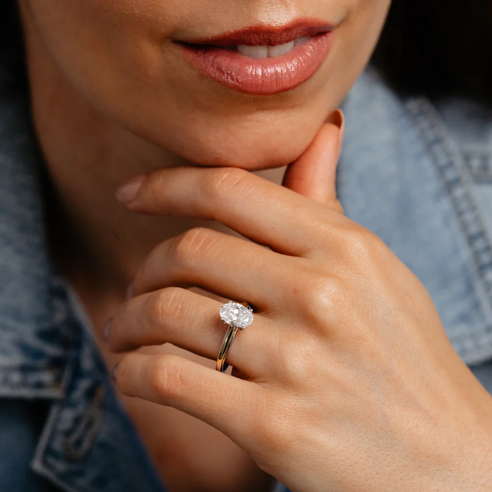Luminesce Lab Grown 2 Carat Diamond Oval Solitaire Ring in 9ct Yellow God and Sterling Silver - Image 6