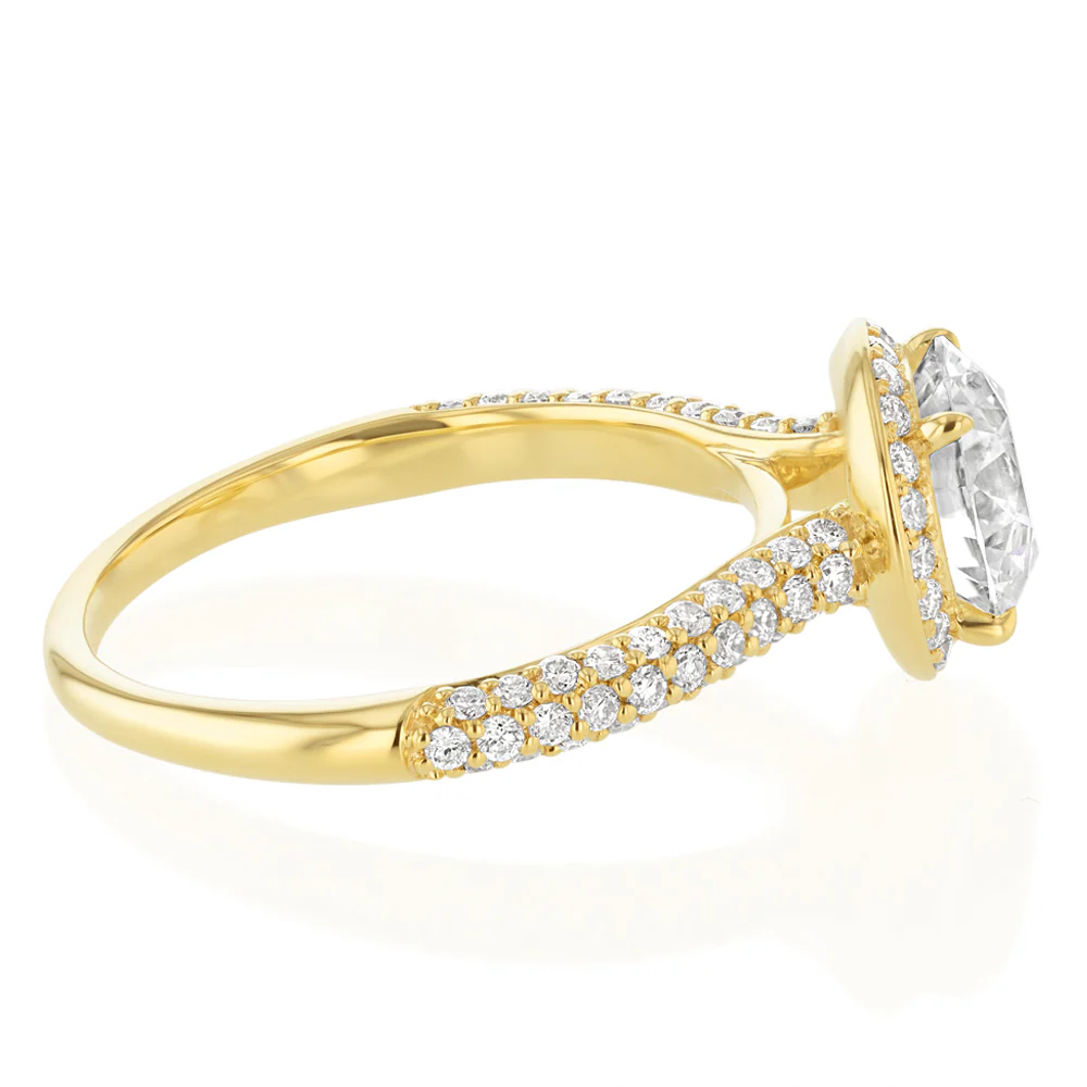 Luminesce Lab Grown 2 Carat Diamond Ring with 1.5 Carat Centre Diamond in 9ct Yellow Gold - Image 2
