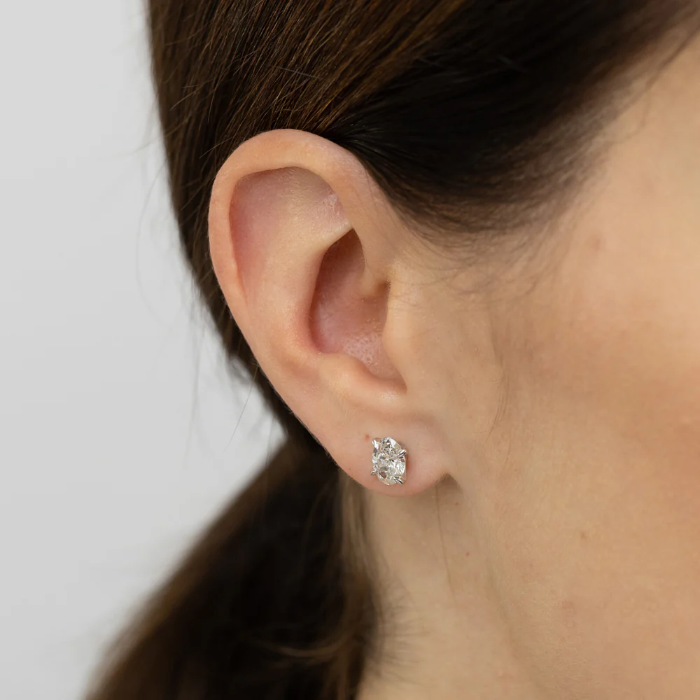 Luminesce Lab Grown 2 Carat Diamond Solitaire Oval Earrings in Sterling Silver - Image 2