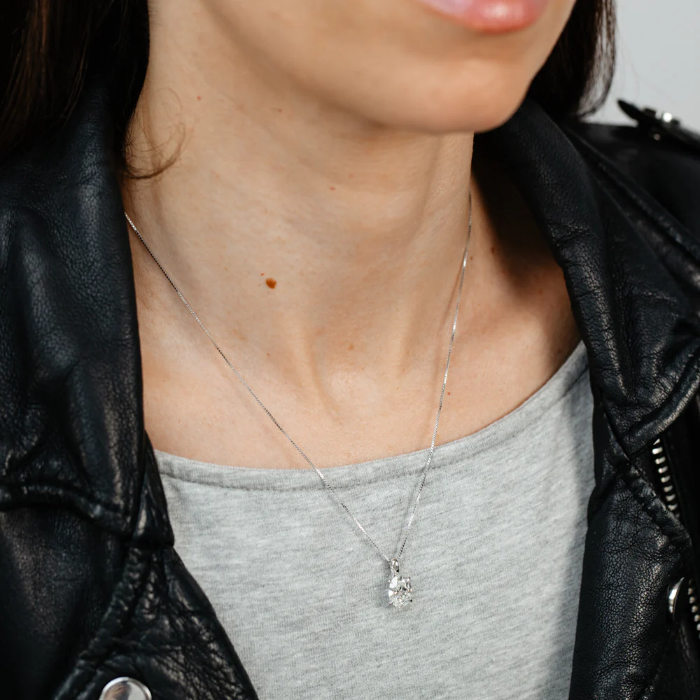 Luminesce Lab Grown 2 Carat Diamond Solitaire Oval Pendant on Chain in Sterling Silver - Image 2