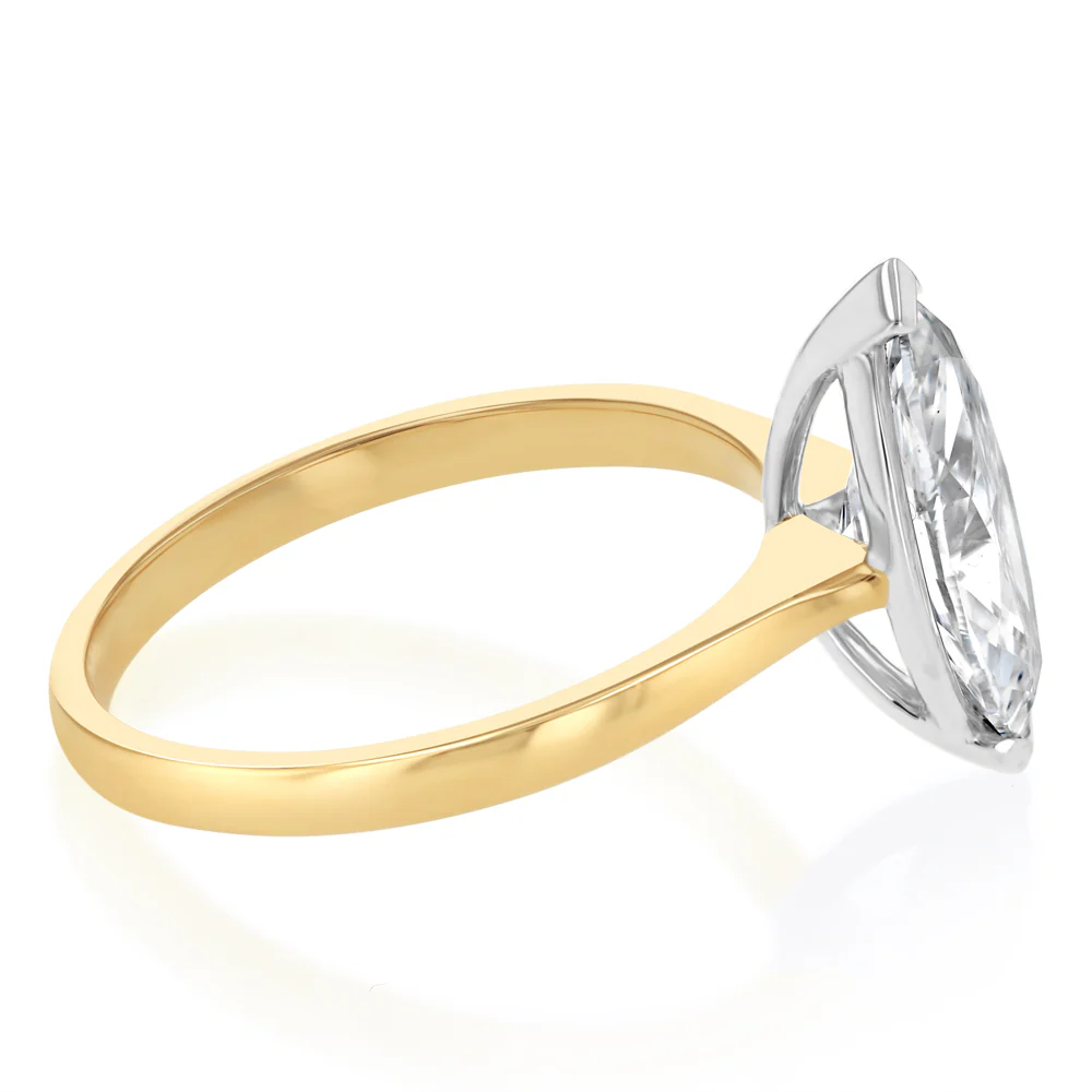 Luminesce Lab Grown 2 Carats Certified Marquise Diamond Solitaire Ring in 18ct Yellow Gold - Image 2