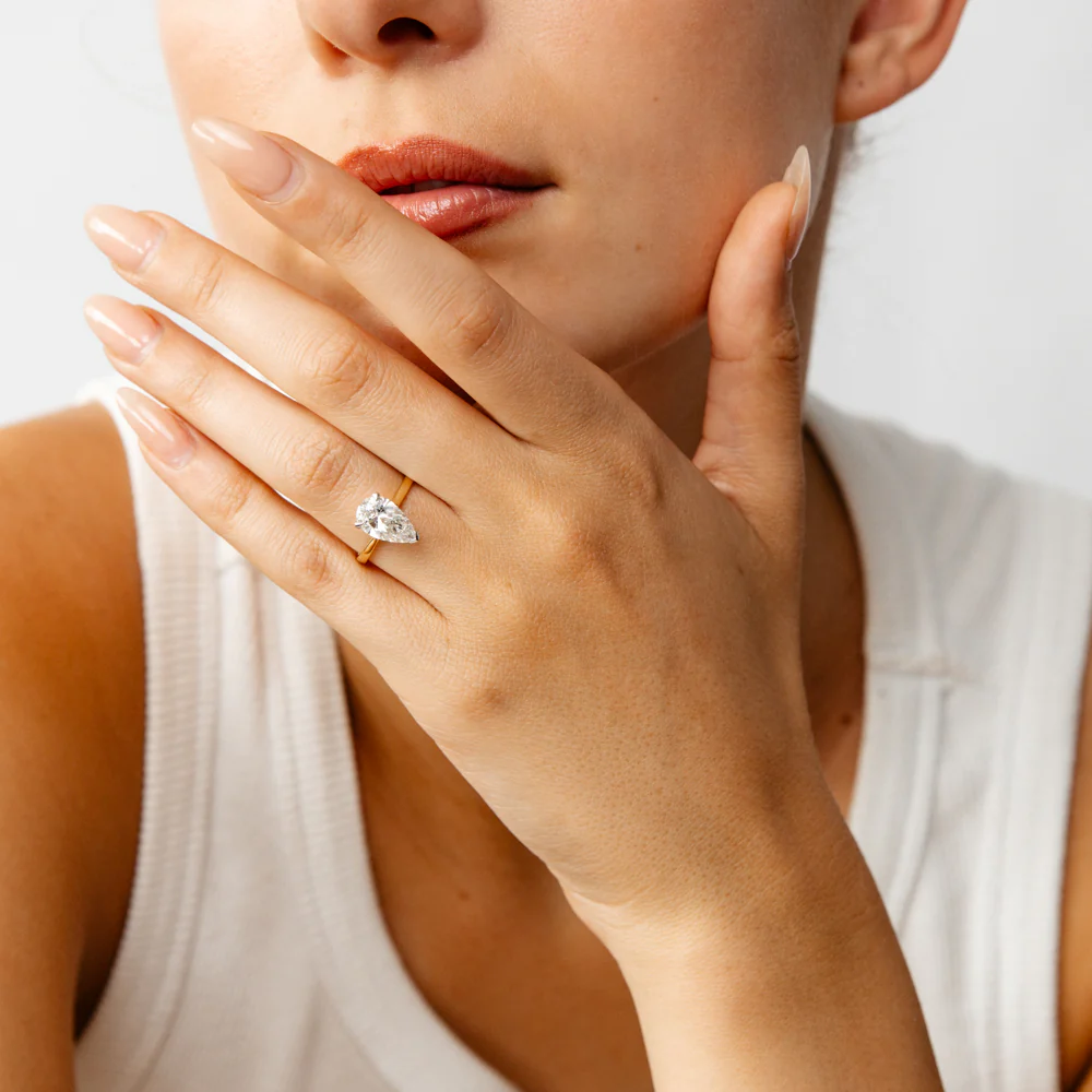 Luminesce Lab Grown 2 Carats Certified Pear Diamond Solitaire Ring in 18ct Yellow Gold - Image 3