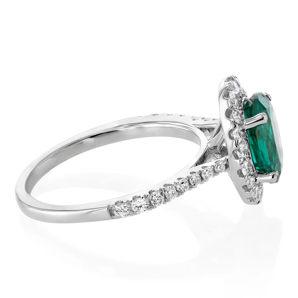 Luminesce Lab Grown 2 Carats Created Emerald with 1/2 Carat Diamond Ring in Sterling Silver - Image 2