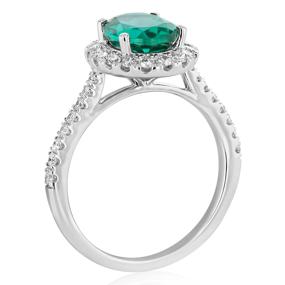 Luminesce Lab Grown 2 Carats Created Emerald with 1/2 Carat Diamond Ring in Sterling Silver - Image 3