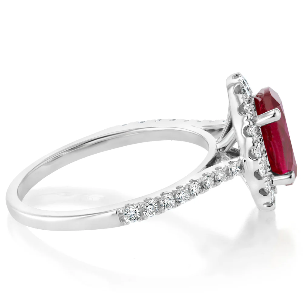 Luminesce Lab Grown 2 Carats Created Ruby with 1/2 Carat Diamond Ring in Sterling Silver - Image 2