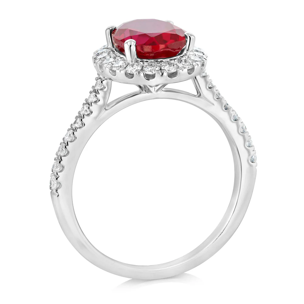 Luminesce Lab Grown 2 Carats Created Ruby with 1/2 Carat Diamond Ring in Sterling Silver - Image 3