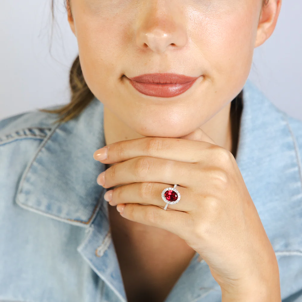 Luminesce Lab Grown 2 Carats Created Ruby with 1/2 Carat Diamond Ring in Sterling Silver - Image 4