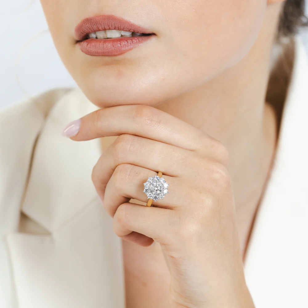 Luminesce Lab Grown 2 Carats Diamond Flower Ring in 9ct Yellow Gold - Image 3