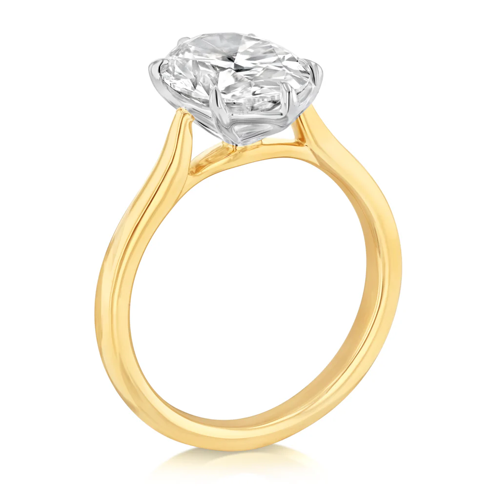 Luminesce Lab Grown 2 Carats Diamond Oval Solitaire Ring in 9ct Yellow Gold - Image 3