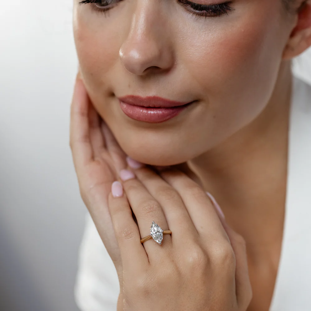 Luminesce Lab Grown 2 Carats Marquise Diamond Solitaire Ring in 9ct Yellow Gold - Image 4