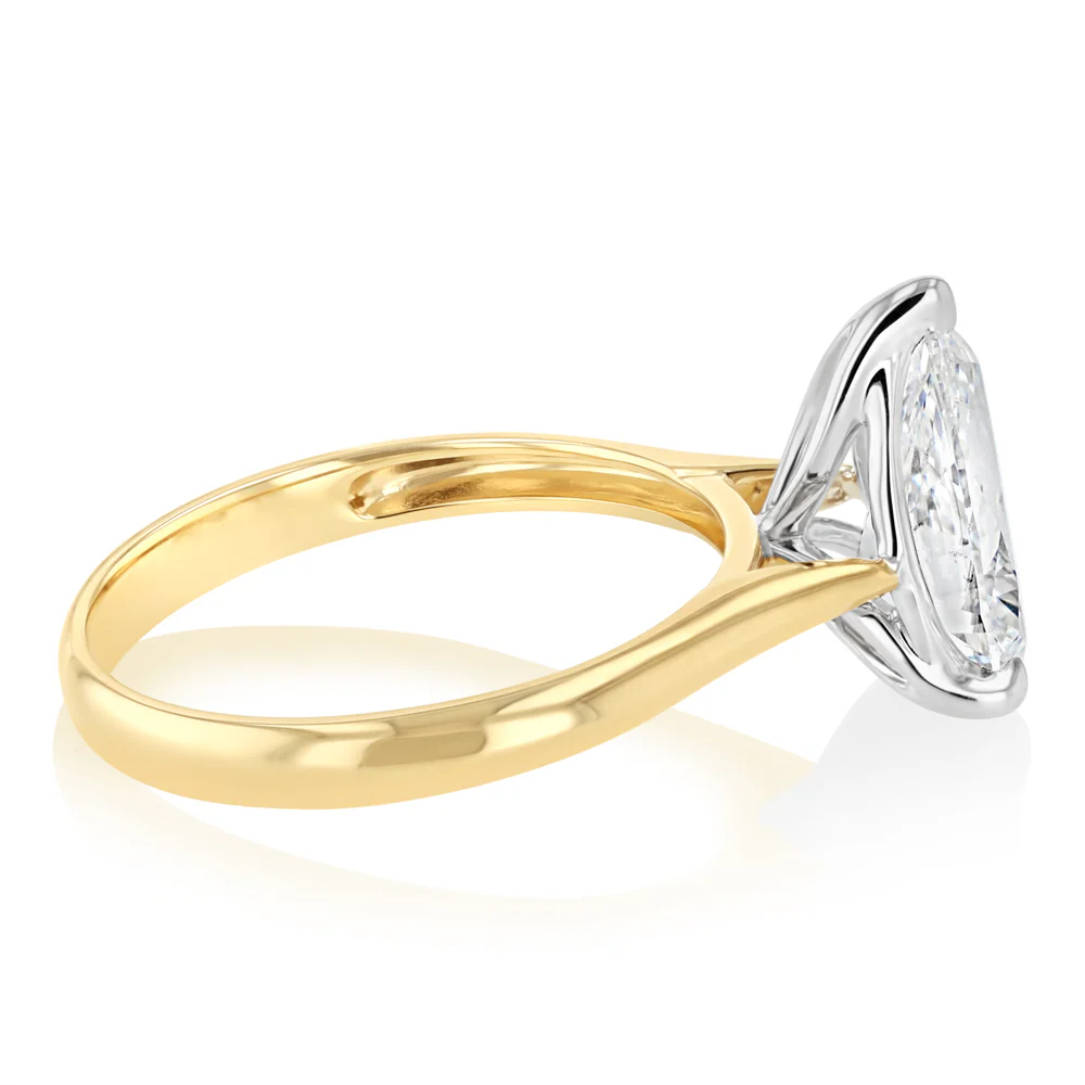Luminesce Lab Grown 2 Carats Pear Diamond Solitaire Ring in 9ct Yellow Gold - Image 2