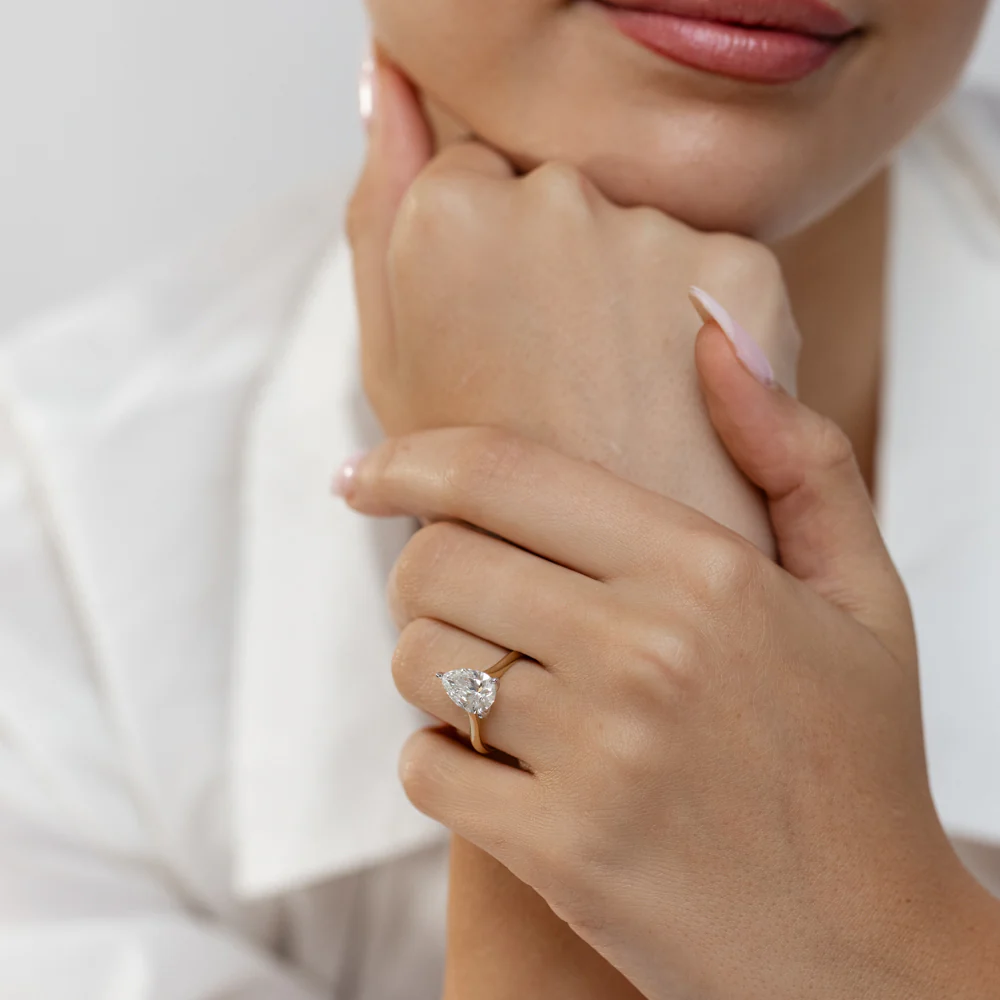 Luminesce Lab Grown 2 Carats Pear Diamond Solitaire Ring in 9ct Yellow Gold - Image 4