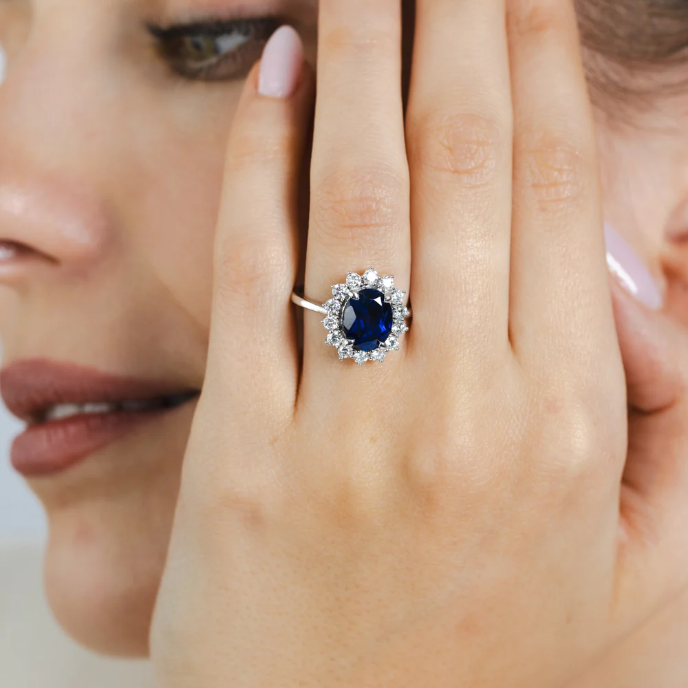 Luminesce Lab Grown 3.25 Carats Created Sapphire with 0.70 Carat Diamond Ring in Sterling Silver - Image 3