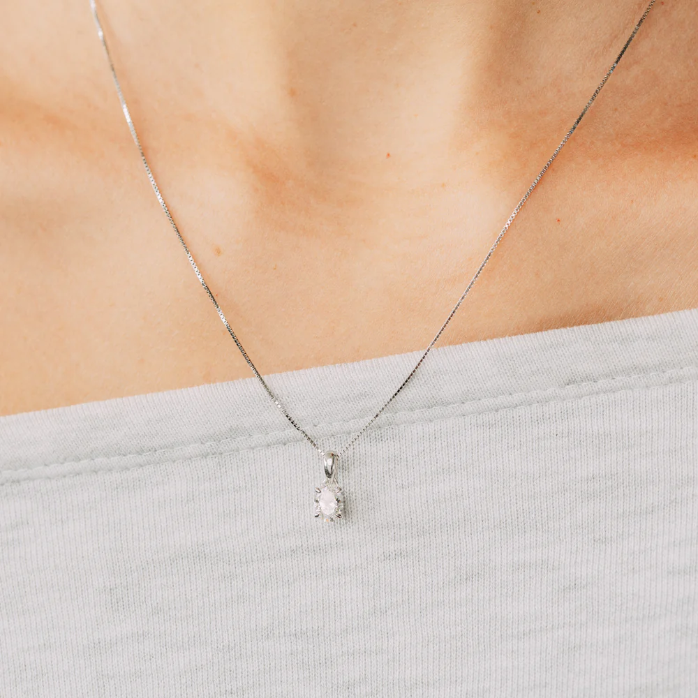 Luminesce Lab Grown 3/4 Carat Diamond Solitaire Oval Pendant on Chain in Sterling Silver - Image 2