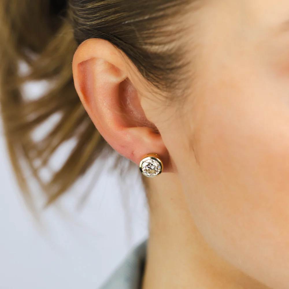 Luminesce Lab Grown 3 Carat Diamond Bezel Set Earrings in 9ct Yellow Gold - Image 2