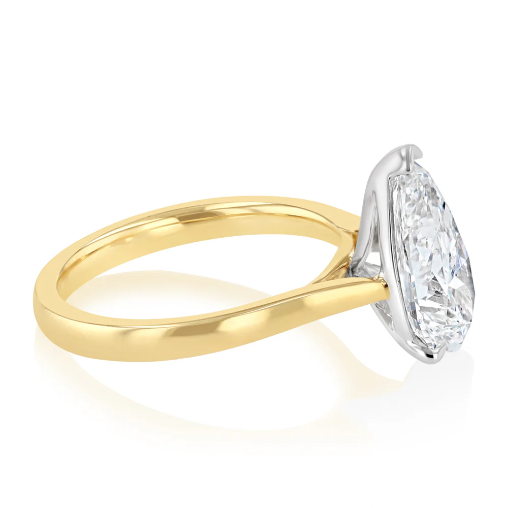 Luminesce Lab Grown 3 Carat Diamond Pear Solitaire Ring in 9ct Yellow and White Gold - Image 2