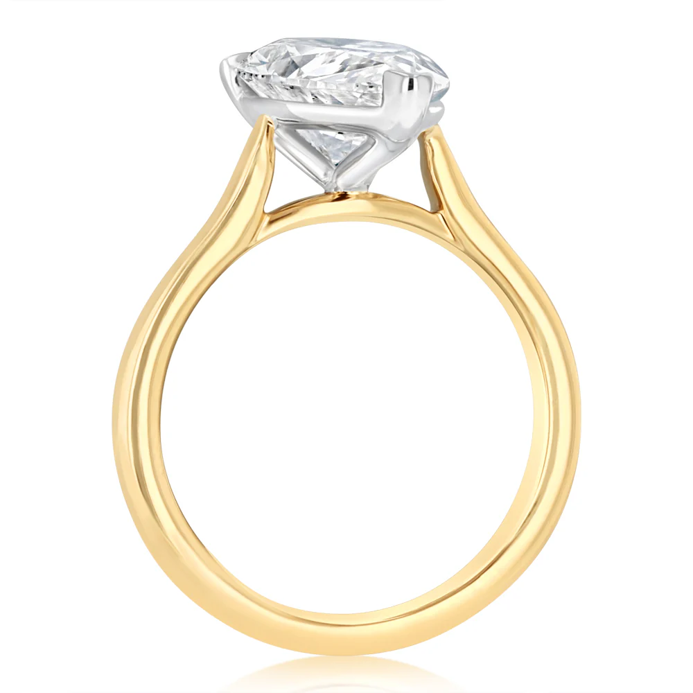 Luminesce Lab Grown 3 Carat Diamond Pear Solitaire Ring in 9ct Yellow and White Gold - Image 3