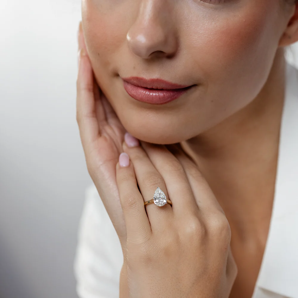 Luminesce Lab Grown 3 Carat Diamond Pear Solitaire Ring in 9ct Yellow and White Gold - Image 4