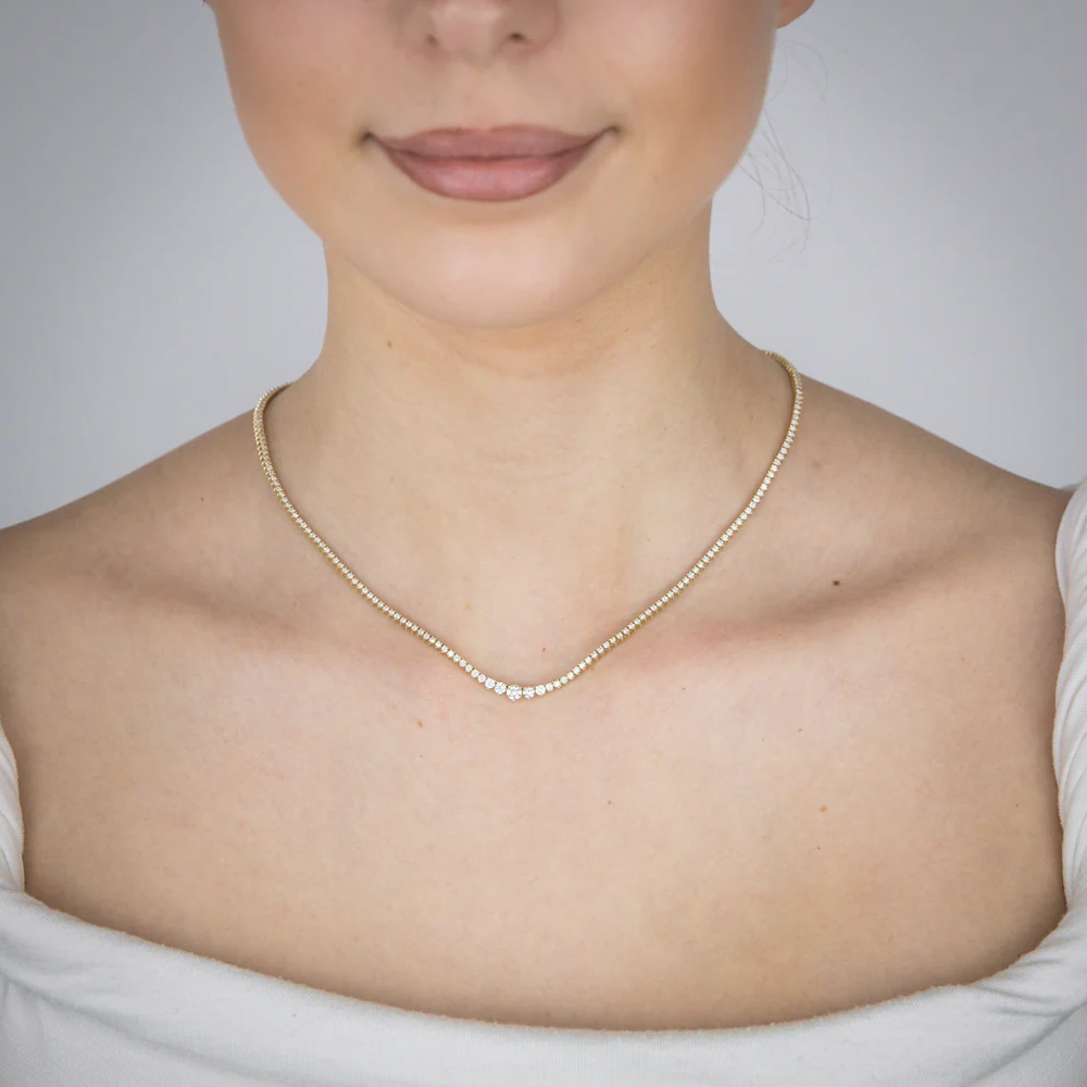 Luminesce Lab Grown 3 Carat Diamond Tennis Necklace in 9ct Yellow Gold - Image 4