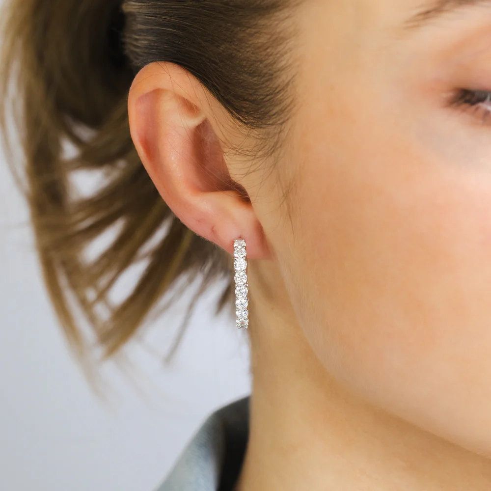 Luminesce Lab Grown 3 Carats Diamond Hoop Earrings in Sterling Silver - Image 2