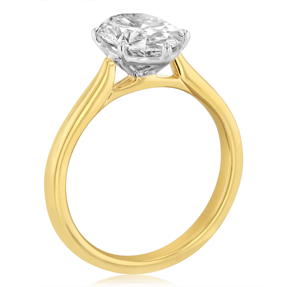 Luminesce Lab Grown 3 Carats Diamond Oval Solitaire Ring in 9ct Yellow Gold - Image 3