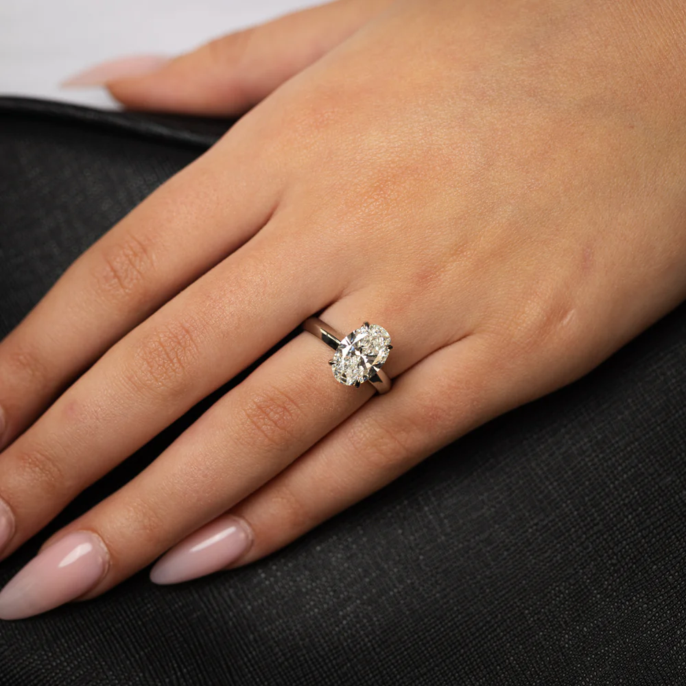 Luminesce Lab Grown 3 Carats Diamond Oval Solitaire Ring in Platinum - Image 5