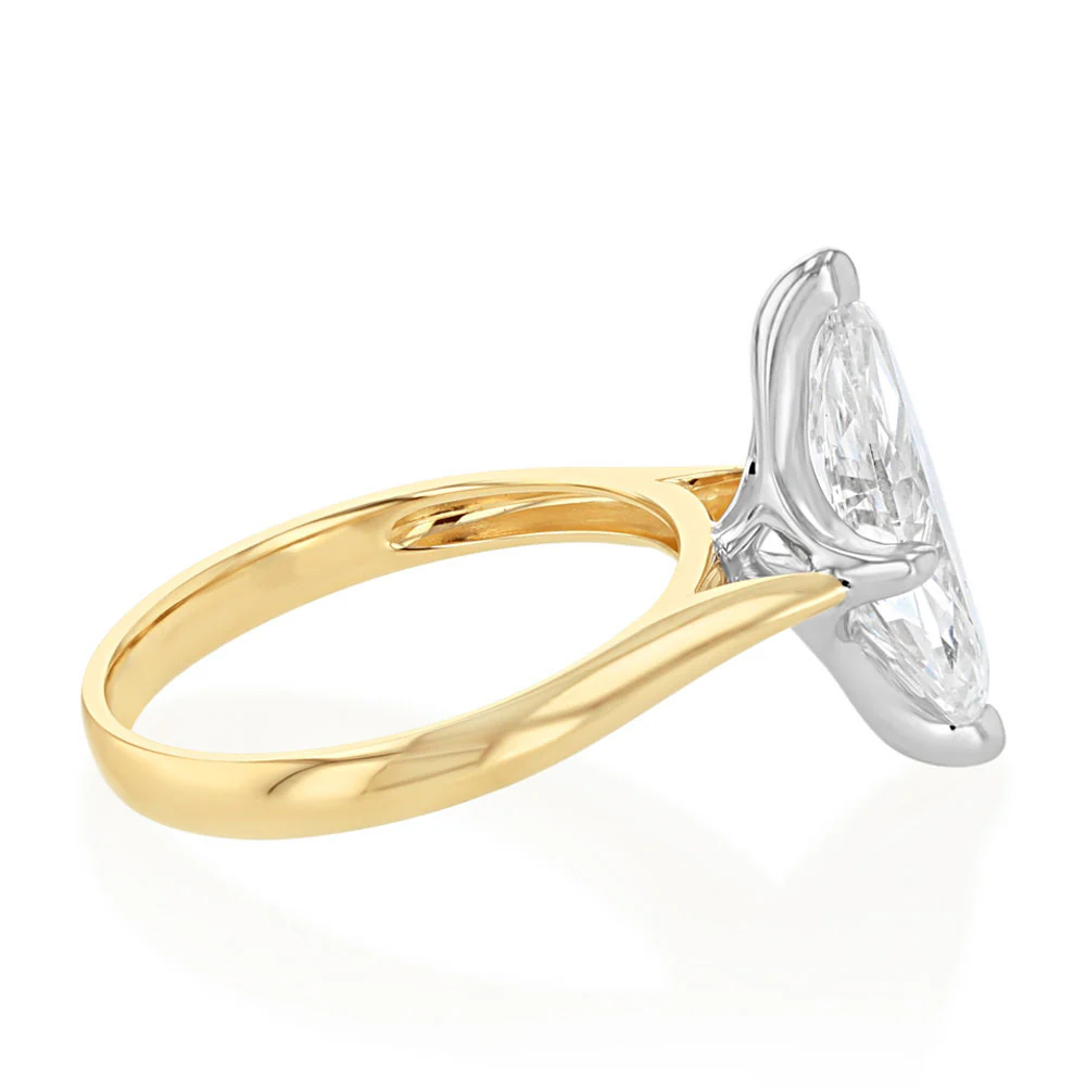 Luminesce Lab Grown 3 Carats Marquise Diamond Solitaire Ring in 9ct Yellow Gold - Image 2