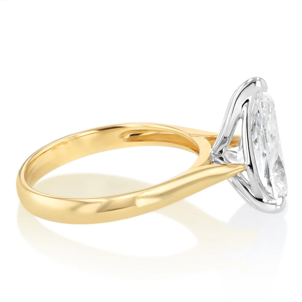 Luminesce Lab Grown 3 Carats Pear Diamond Solitaire Ring in 9ct Yellow Gold - Image 2