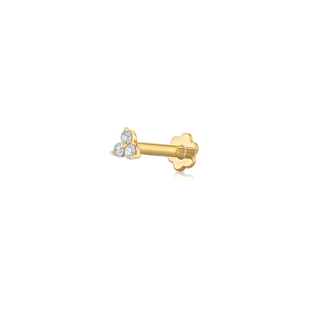 Luminesce Lab Grown 3 Diamond Cluster Single Flatback Earring in 9ct Yellow Gold - Image 2
