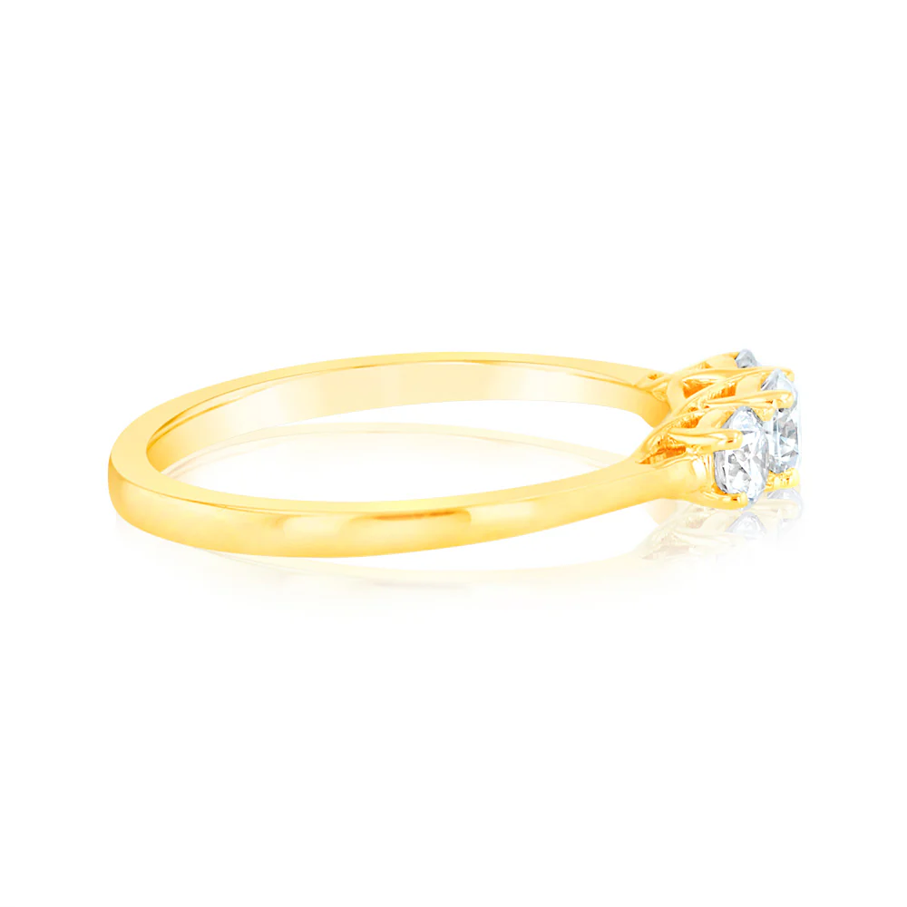Luminesce Lab Grown 3 Diamond Trilogy Ring in 9ct Yellow Gold - Image 2